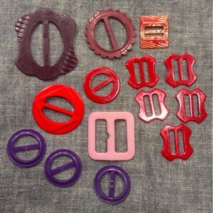 Vintage Red, Pink, & Purple Plastic Buckle Lot